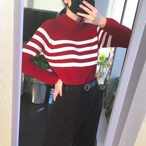 Red vintage turtleneck striped sweater